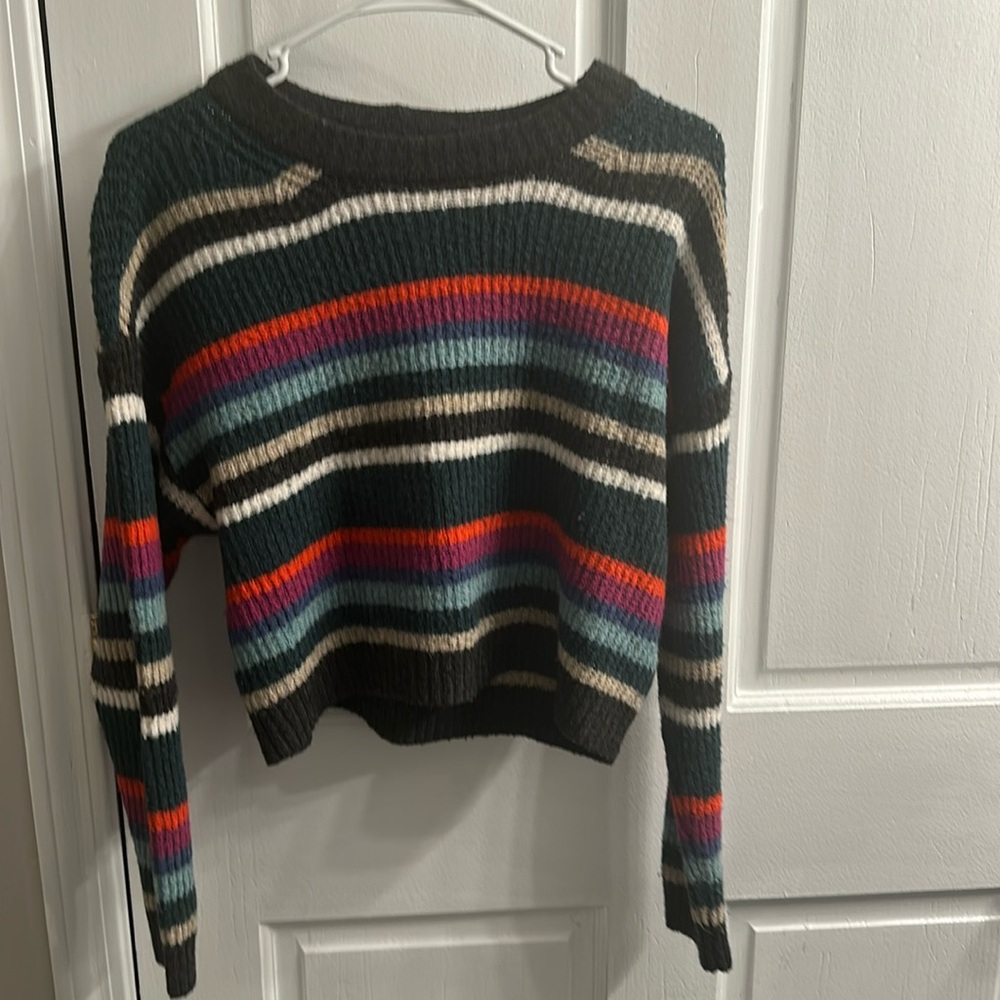 American Eagle Outfitters cozy crewneck striped sweater green size medium - Picture 1 of 5